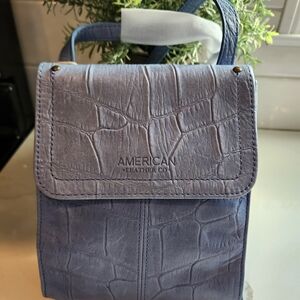 American Leather Co. Blue Croc-Embossed Crossbody Bag NWT